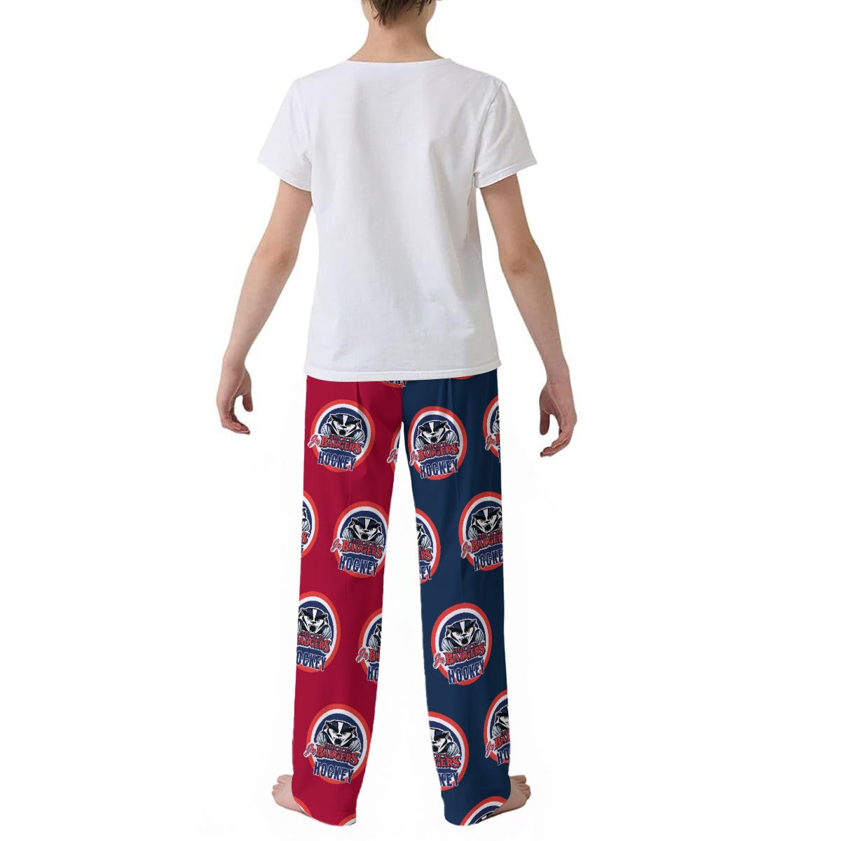 Jr. Badgers Hockey Bullseye on Navy/Red Pj Pants