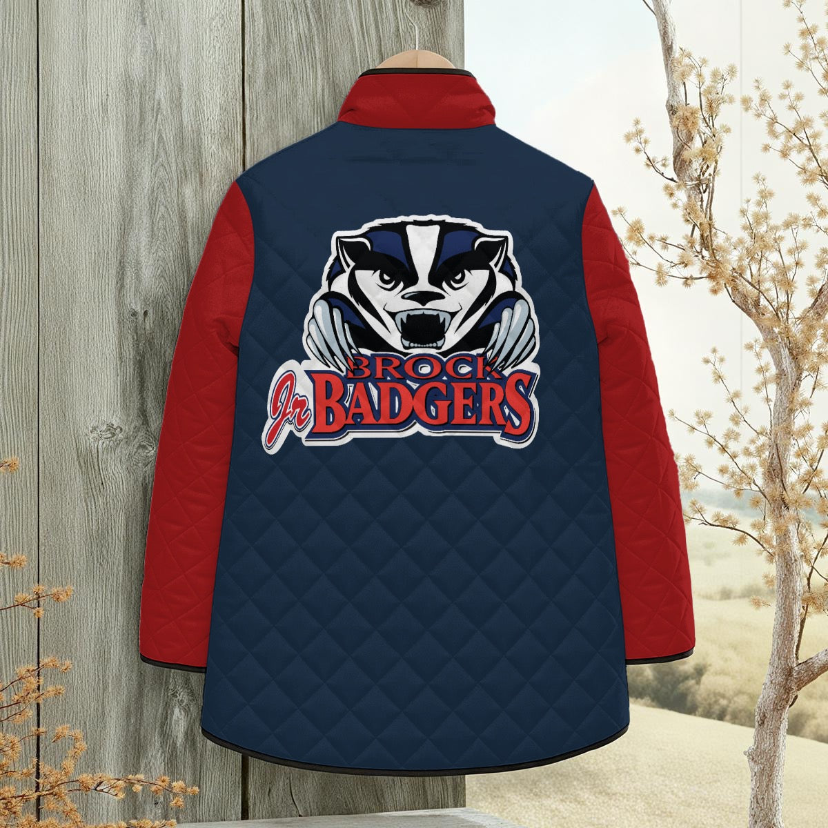 Jr Badgers Hockey Unisex Quilted Jacket with Side Slits